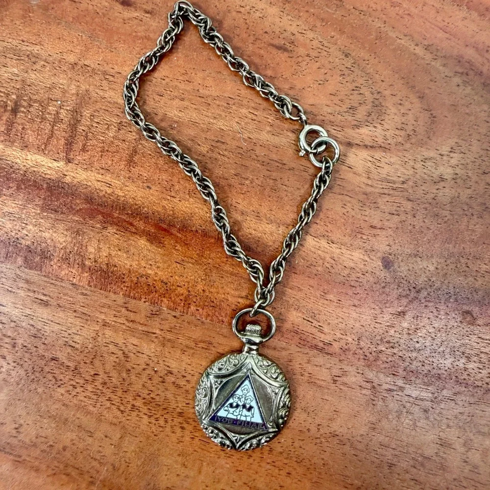 Vintage‎ Masonic Pendant Necklace with Enamel Emblem and Rope Chain